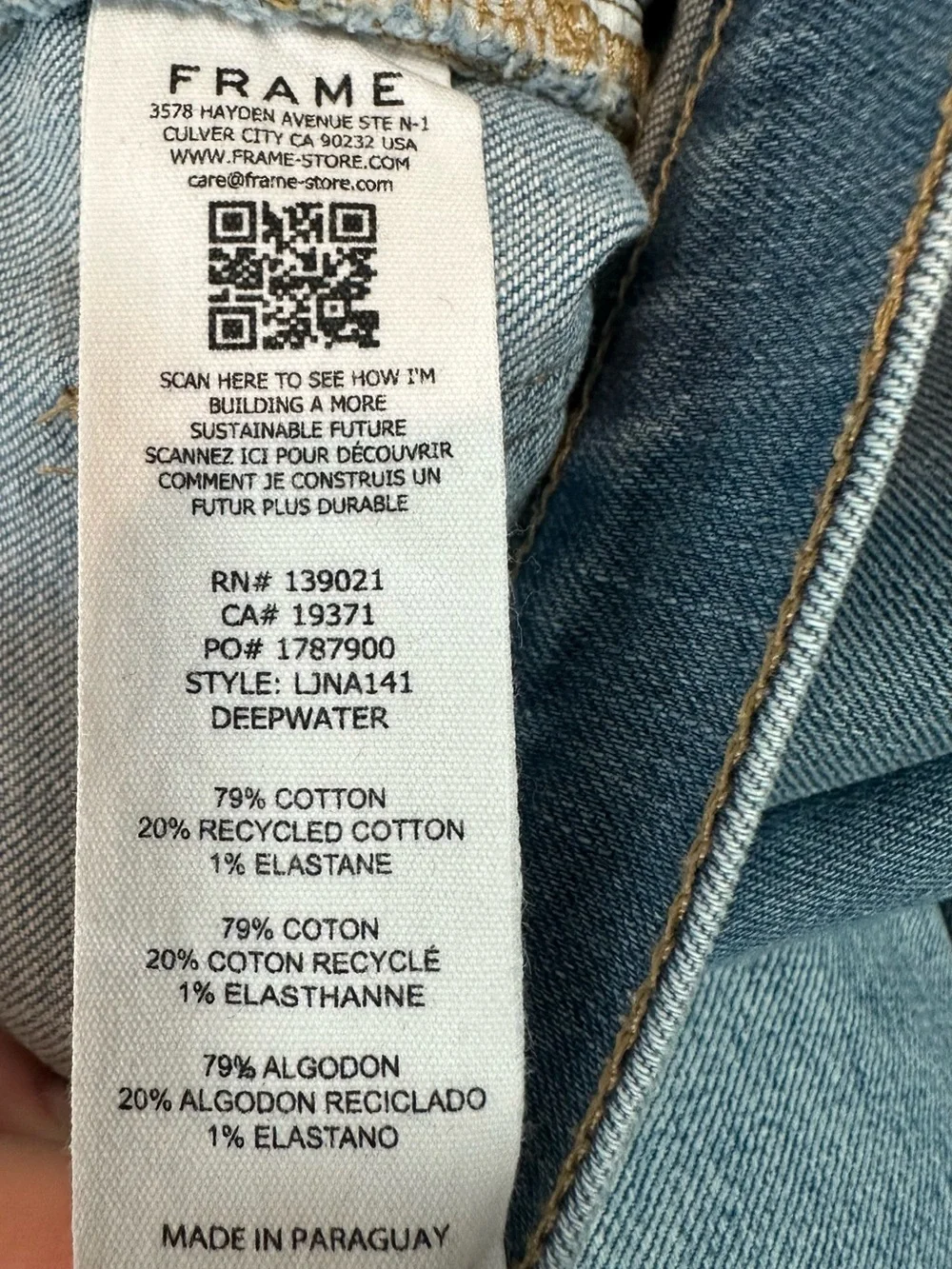 Frame Denim Women's Le Jane Ankle Jeans in Medium Blue Cotton Blend - Picture 8 of 8
